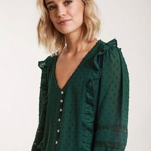 Self Design Green Ruffle Top