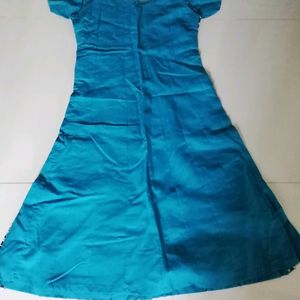 Sky Blue Cotton Embroidery Kurti For Girls