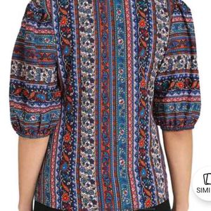 Fbella Paisley Print Top With Puff Sleeve