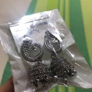 Oxidised Silver Peacock Mini Jhumkis