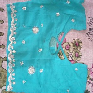 Sky-blue Full Embroidery Partywear Saare
