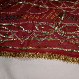 Hand Work Red Saree Karvachauth Special