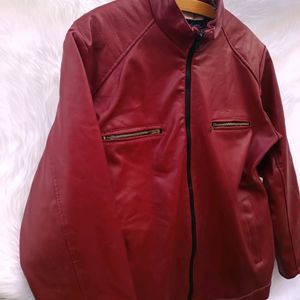 Mehroon leather fleece jacket