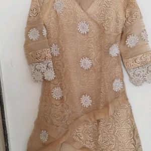 Golden Kurta With Stretchable Pant And Dupatta