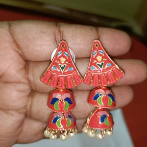 Meenakari Stone Embedded Jhumkas