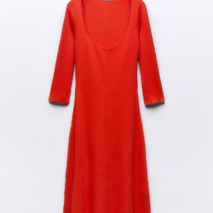 Zara Red Ribbed Maxi Dress