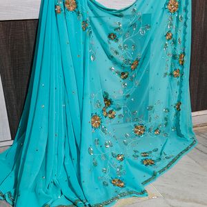 New Heavy Embroidered Stone Work Gorgette Saree