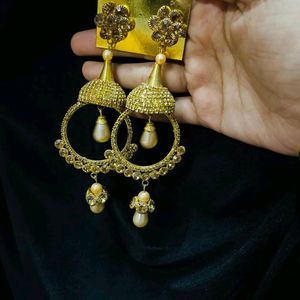 Long Jhumka Golden Earrings