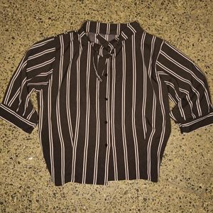 CLEMIRA Vertical Stripes Puff Sleeve Shirt Top