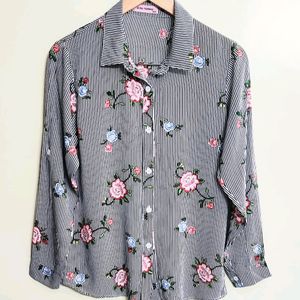 Grey Floral Shirt Size-34