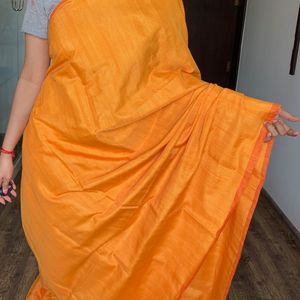 Beautiful Coral Orange Saree With Blouse