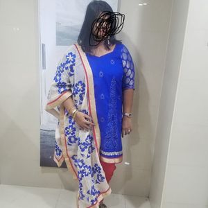 Blue Kurta And Pyjama Along With Dupatta