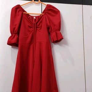 Red dress with frilly sleeves