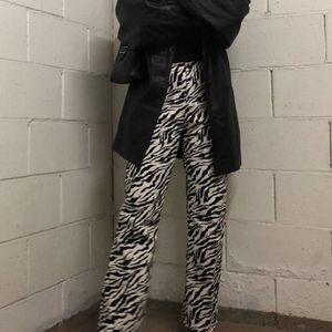 Zebra Printed Flare Trouser With Side Slit