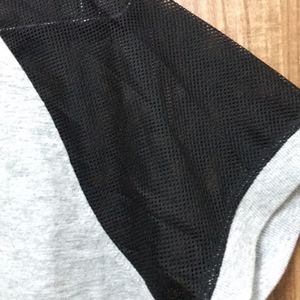 Black Mesh Sleeves Grey T-shirt For Women