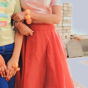 Baby Pink Crop Top With Beautiful Organza Skirt