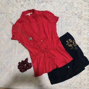 Red Fitted Shirt With Frills