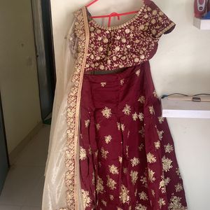 Beautiful Maroon And Gold Work Stiched Lehenga Set