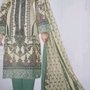 Cream Print Cotton Pakistani Dress