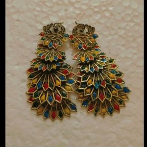 Multicolored Peacock Earrings