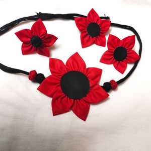 Red & Black Flower Jewelry Set