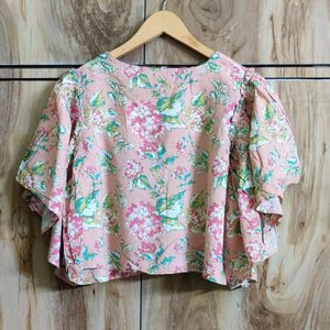 Pink Printed Crop Top Size-38