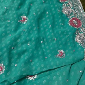 Sea Green Sari With Blouse