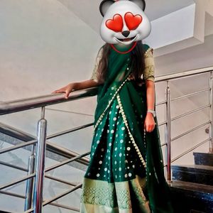 Organza Green Colour Half Saree