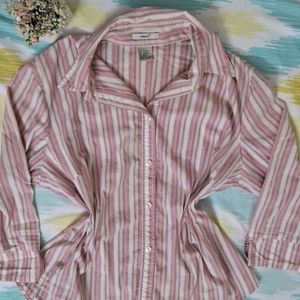 Pink And White Korean Style Striped Shirt