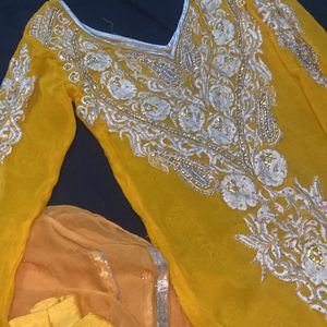 Yellow Heavy Work Stitched Suit With Bottom And Duppata