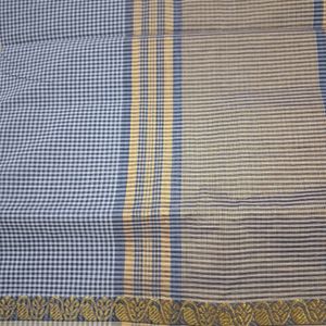 Pure Cotton Handloom CHECK Saree With Zari Border