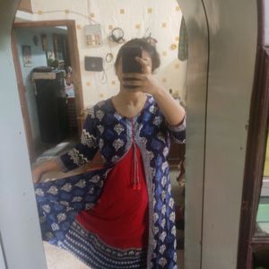 Blue And red jacket Style Kurta