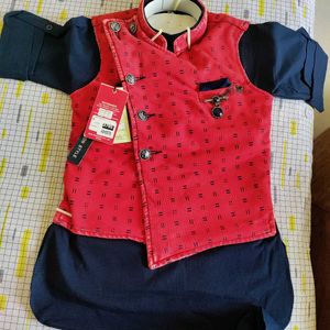 New Red Jacket Navy Blue Kurta Set