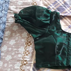 Front Open Dark Green Organza Blouse