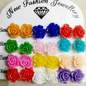 New Designer Rose Flower Work Stud Earring 12 Set