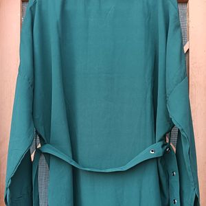 tWomen Chiffon Bottle Green Shirt With Beautiful B