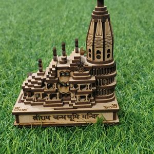 Miniature Wood Crafted Ram Mandir With Chandan