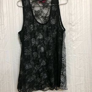 Black Floral Print Sleeveless  Top