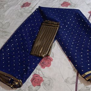 New Navy Blue Saree With 1m Blouse Piece