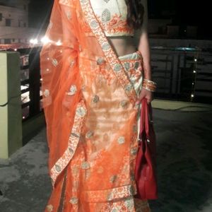 Beautiful Orange - Golden Lehanga Choli