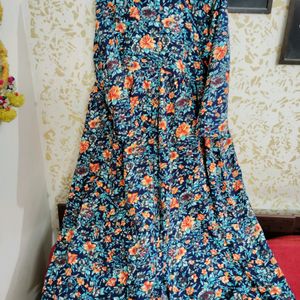 Women's Floral and Solid Front Slit A-Line Dress