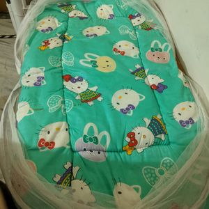 Baby Bed with Pillow + 2 Dresses + Mosquito Net+Fr