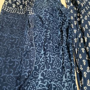 Blue printed Cotton Straight Kurta With Palazzo