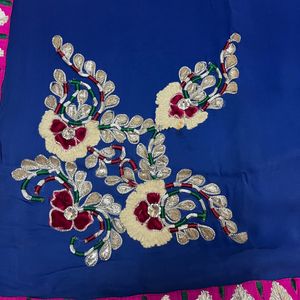 Blue Gota Patti n thread work saree