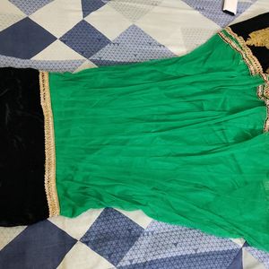 Green & Black Net Anarkali Party Wear Dress