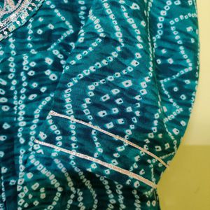 Rama Green Flared Long Kurti