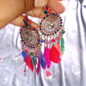 colourful feathers earrings