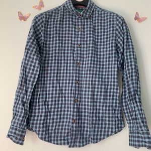 United Colours Blue&Gray Checked Shirt(Men)