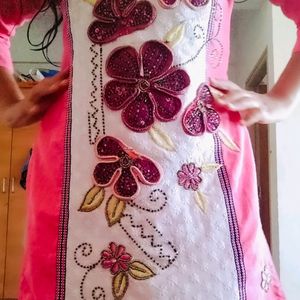 Heavy Embroidery Pink Kurti