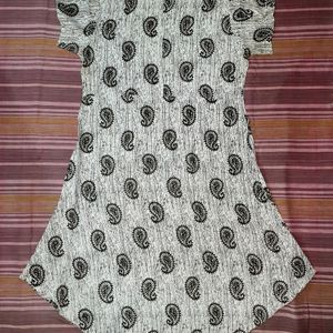 Off White A-line Kurti With Deep Brown Printed